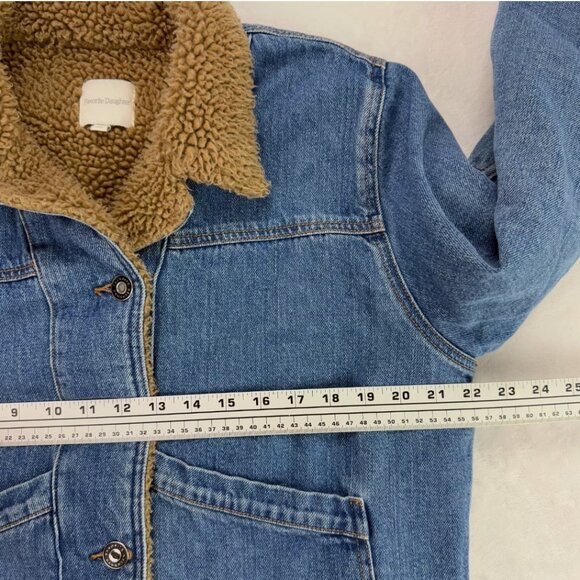 Favorite Daughter Bridget Crop Denim Bomber Jacket Sherpa Lined Concord Relaxed - Picture 12 of 16